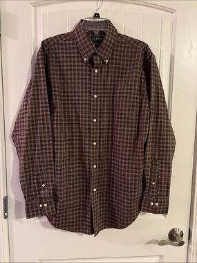 Lauren Ralph Lauren Men's Brown and Gray Plaid Button-Down Shirt